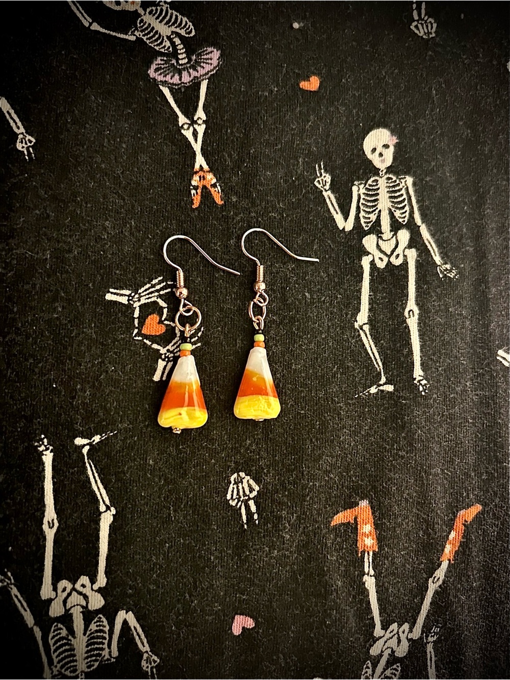 Candy Corn Glass Drop Earrings - Orange White Yellow